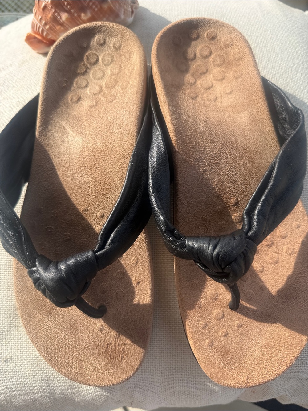 Vionic Pippa Sandals Knotted Leather Thong Sandal Flip Flop Black Size 7